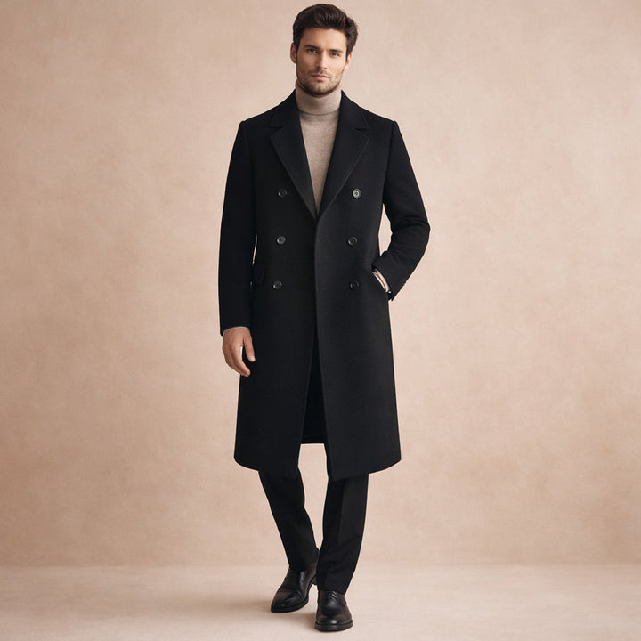 Freja Andersen | Herre Elegant lang dobbeltknappet trenchcoat