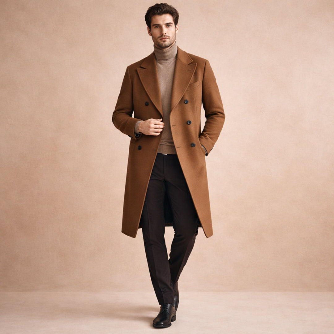 Freja Andersen | Herre Elegant lang dobbeltknappet trenchcoat