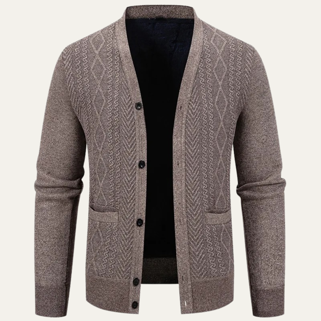 Freja Andersen | Herre V-hals knaplukning afslappet strikket cardigan