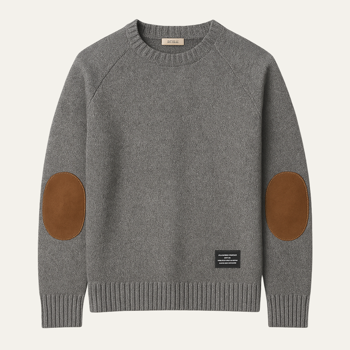 Porta Romana herre strikket rund hals trøje med Elbow Patches