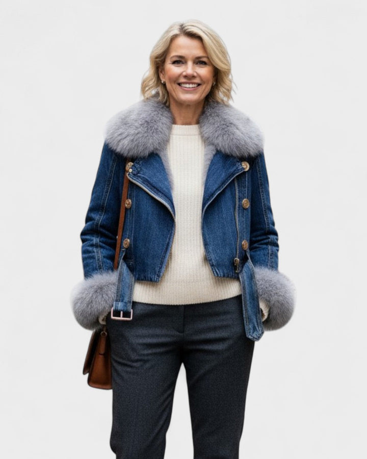 Freja Andersen | Denimjakke med Faux Pelsfor