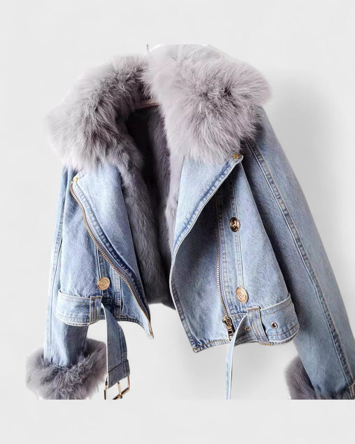Freja Andersen | Denimjakke med Faux Pelsfor