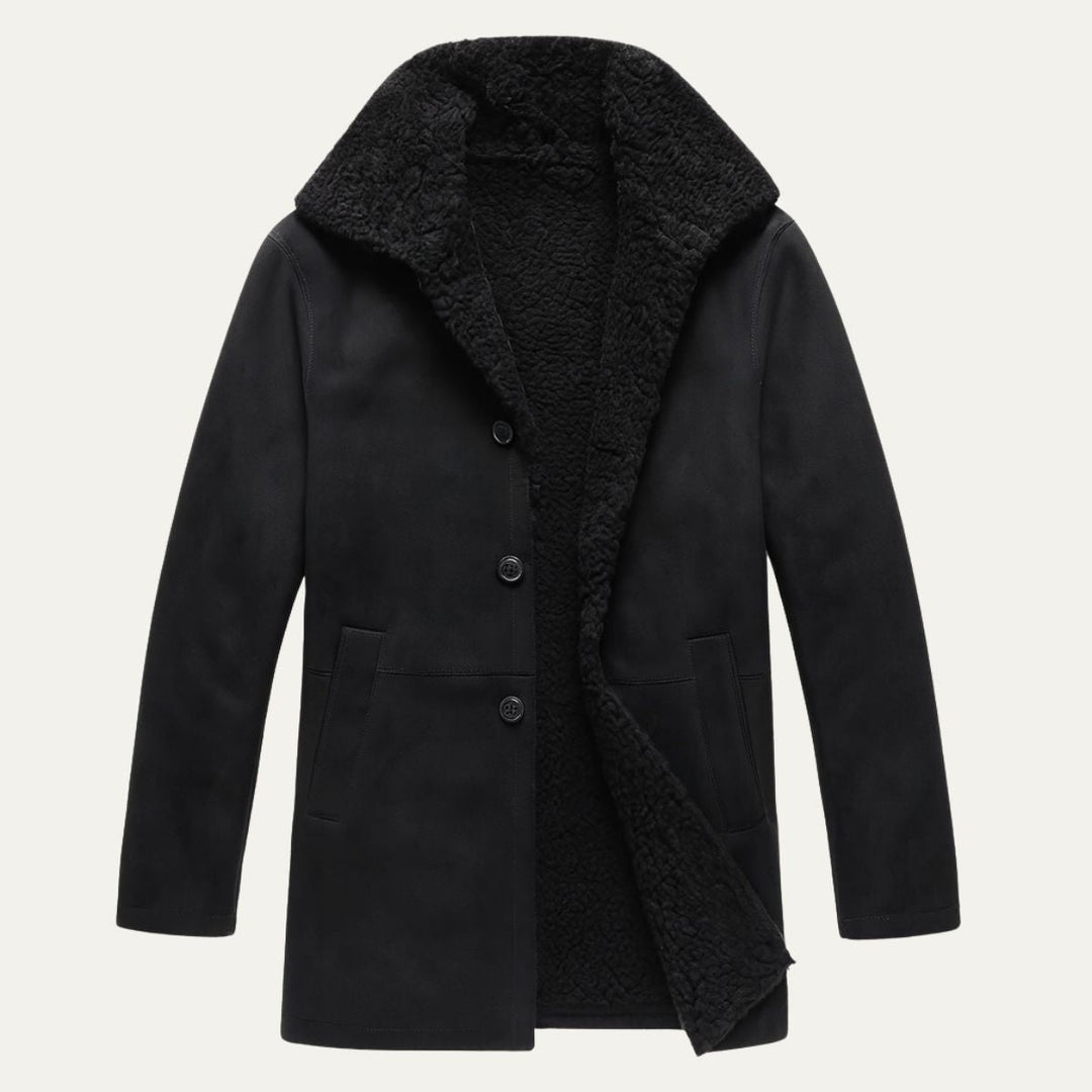 Ashen Shearling frakke - herre klassisk vinter Overcoat