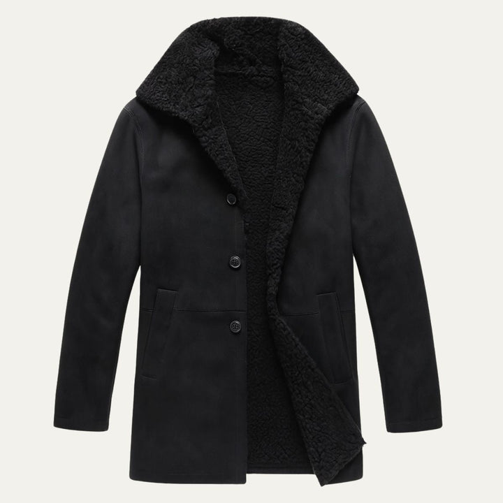 Ashen Shearling frakke - herre klassisk vinter Overcoat