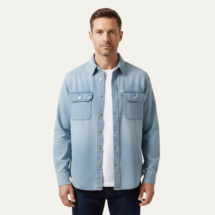Freja Andersen | Herre vintage løs pasform knaplukning denim skjorte