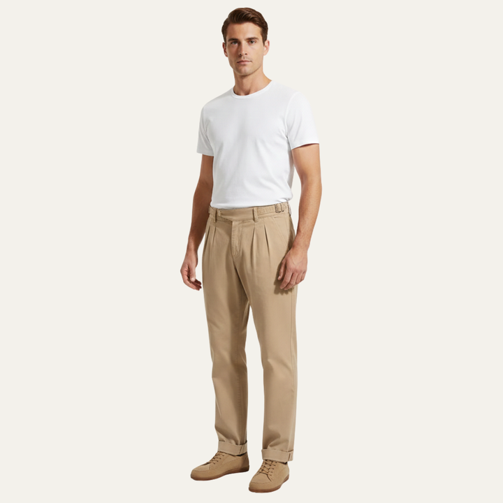 Freja Andersen | Herre vintage Double plisserede Straight Leg afslappet bukser