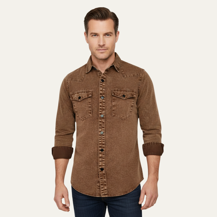 Freja Andersen | Herre brun vintage Washed denim skjorte