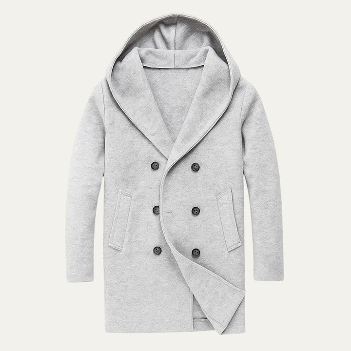 Freja Andersen | Herre dobbeltknappet med hætte trenchcoat