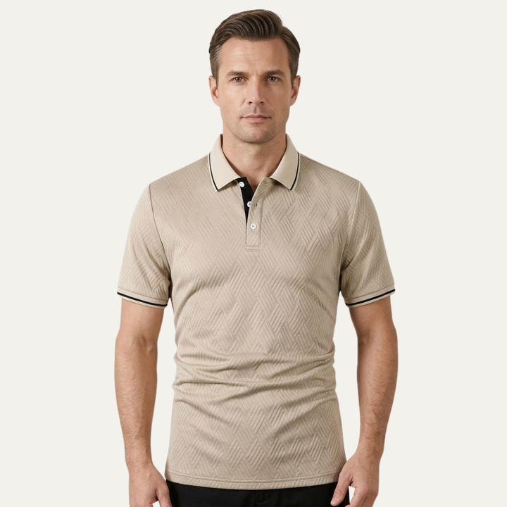 Freja Andersen | Herre abrikosfarvet tekstureret Elegant poloshirt