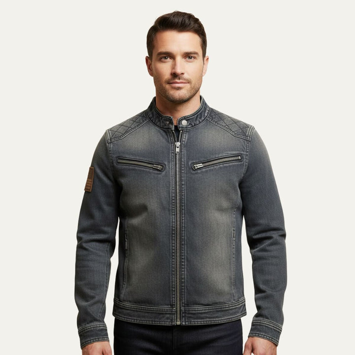London slim fit denim jakke til mænd - lynlåskrave