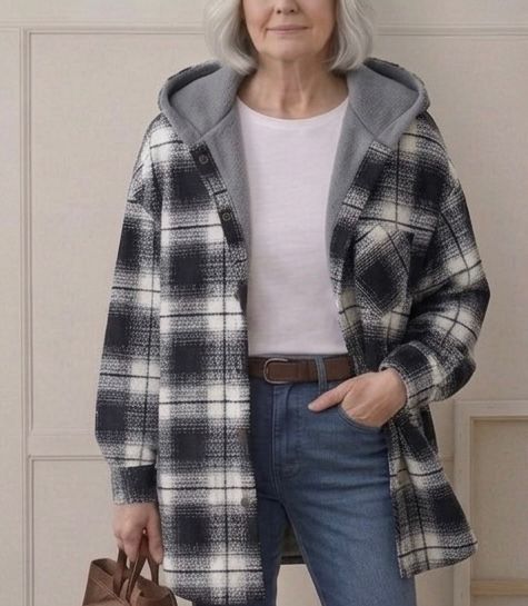 Piper | Ternet flannelsjakke med hætte — 2