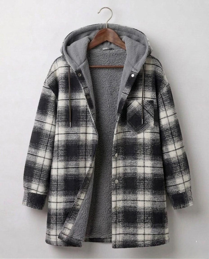 Piper | Ternet flannelsjakke med hætte — 1