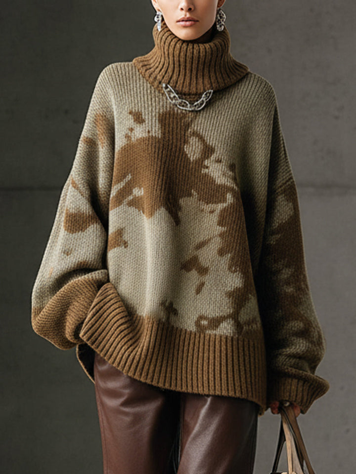 Grøn Camouflage løs rullekrave langærmet sweater — 1