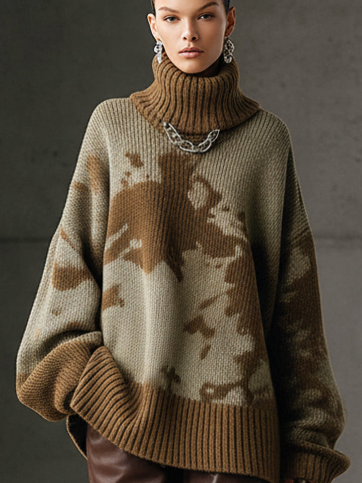 Grøn Camouflage løs rullekrave langærmet sweater — 2