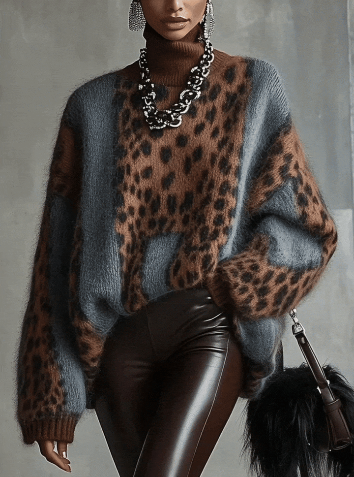 Leopard print rullekrave sweater — 2