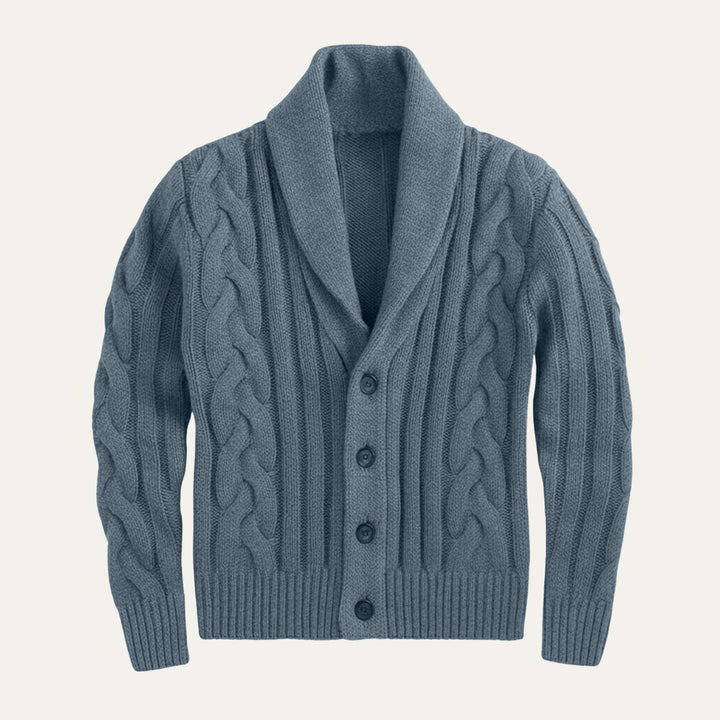 Freja Andersen | Herre vinter knaplukning kabelstrik Shawl krave cardigan