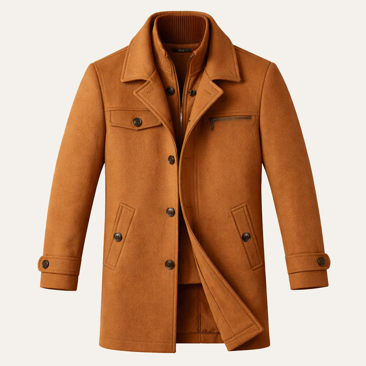 Freja Andersen | Herre stilren uldblanding jakke med Zipper and knap Closure