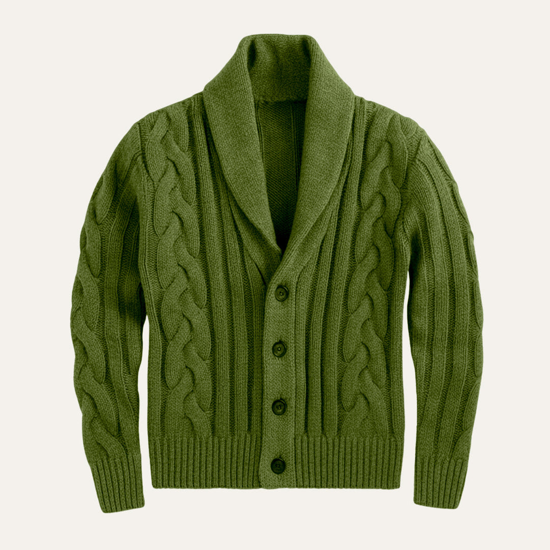 Freja Andersen | Herre vinter knaplukning kabelstrik Shawl krave cardigan