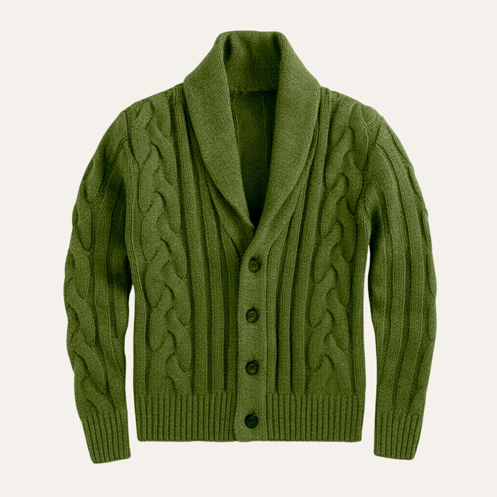 Freja Andersen | Herre vinter knaplukning kabelstrik Shawl krave cardigan