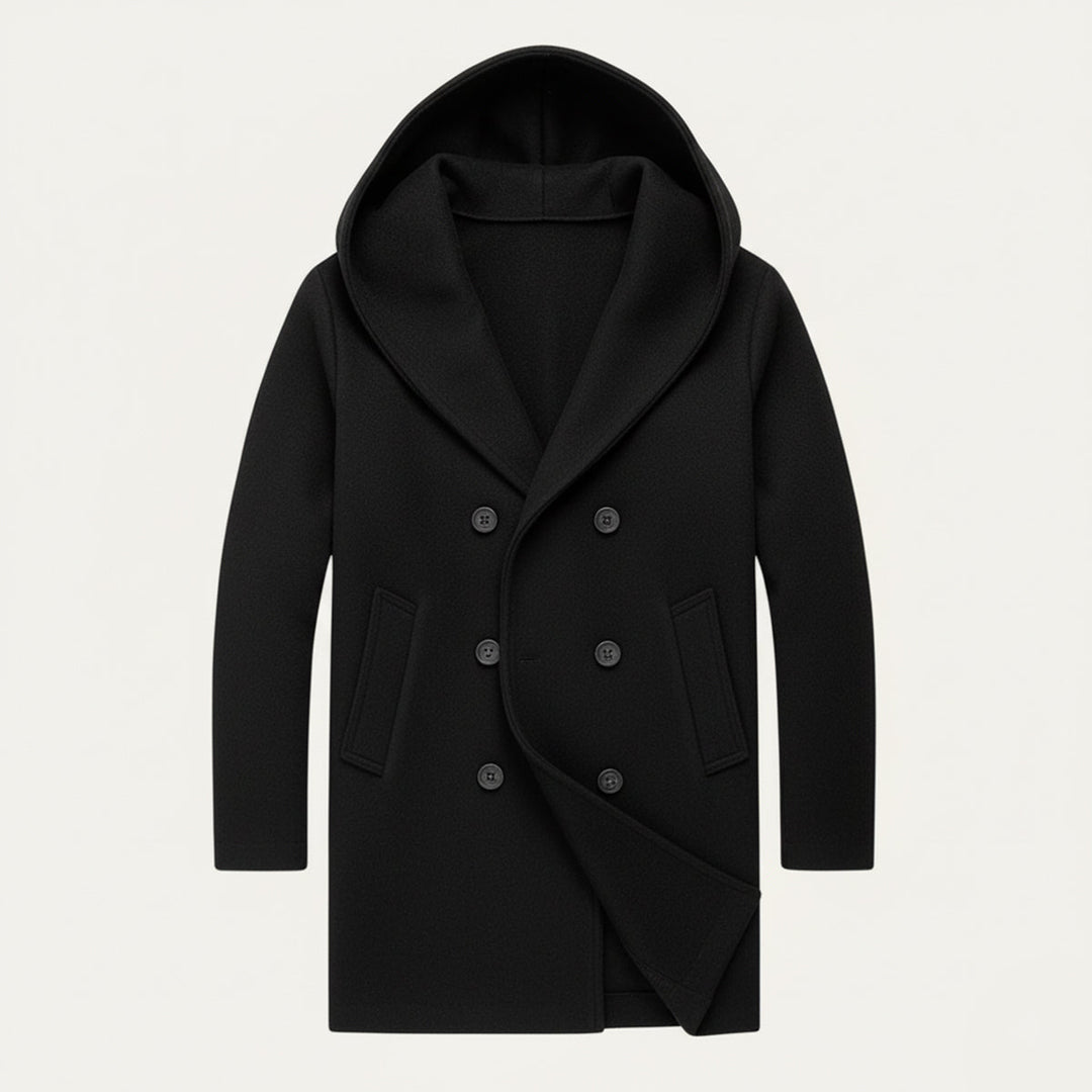 Freja Andersen | Herre dobbeltknappet med hætte trenchcoat