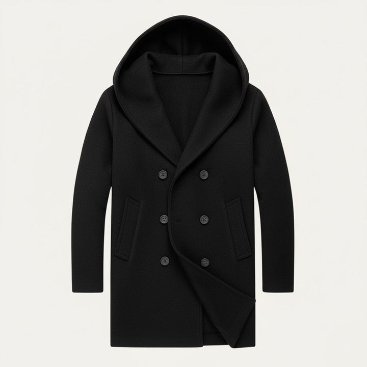 Freja Andersen | Herre dobbeltknappet med hætte trenchcoat