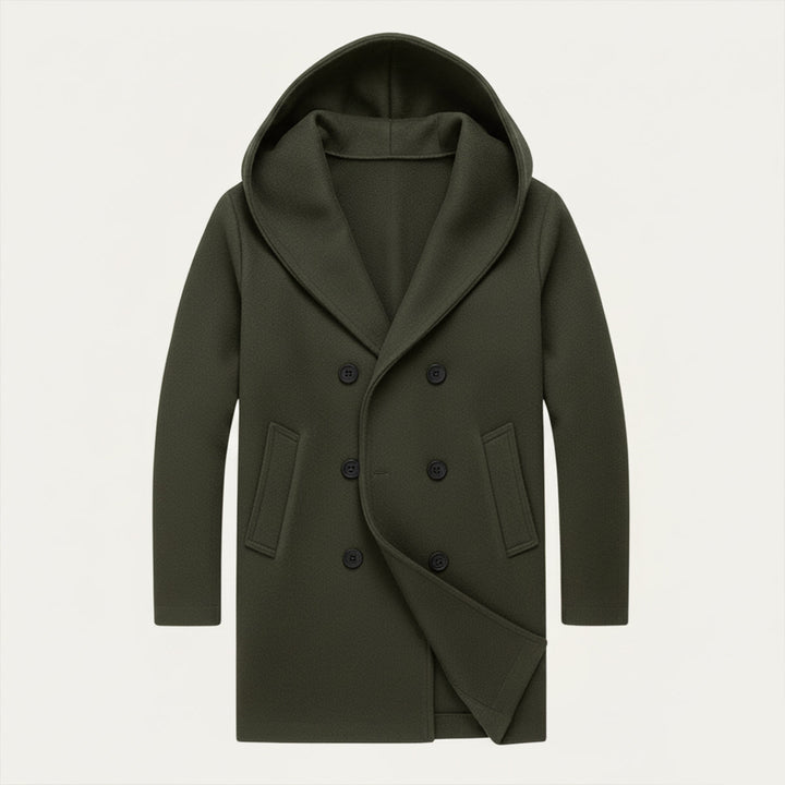 Freja Andersen | Herre dobbeltknappet med hætte trenchcoat
