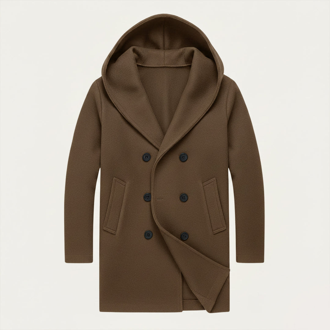 Freja Andersen | Herre dobbeltknappet med hætte trenchcoat