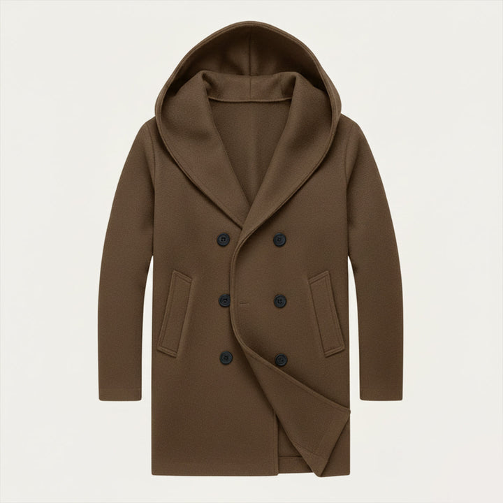 Freja Andersen | Herre dobbeltknappet med hætte trenchcoat