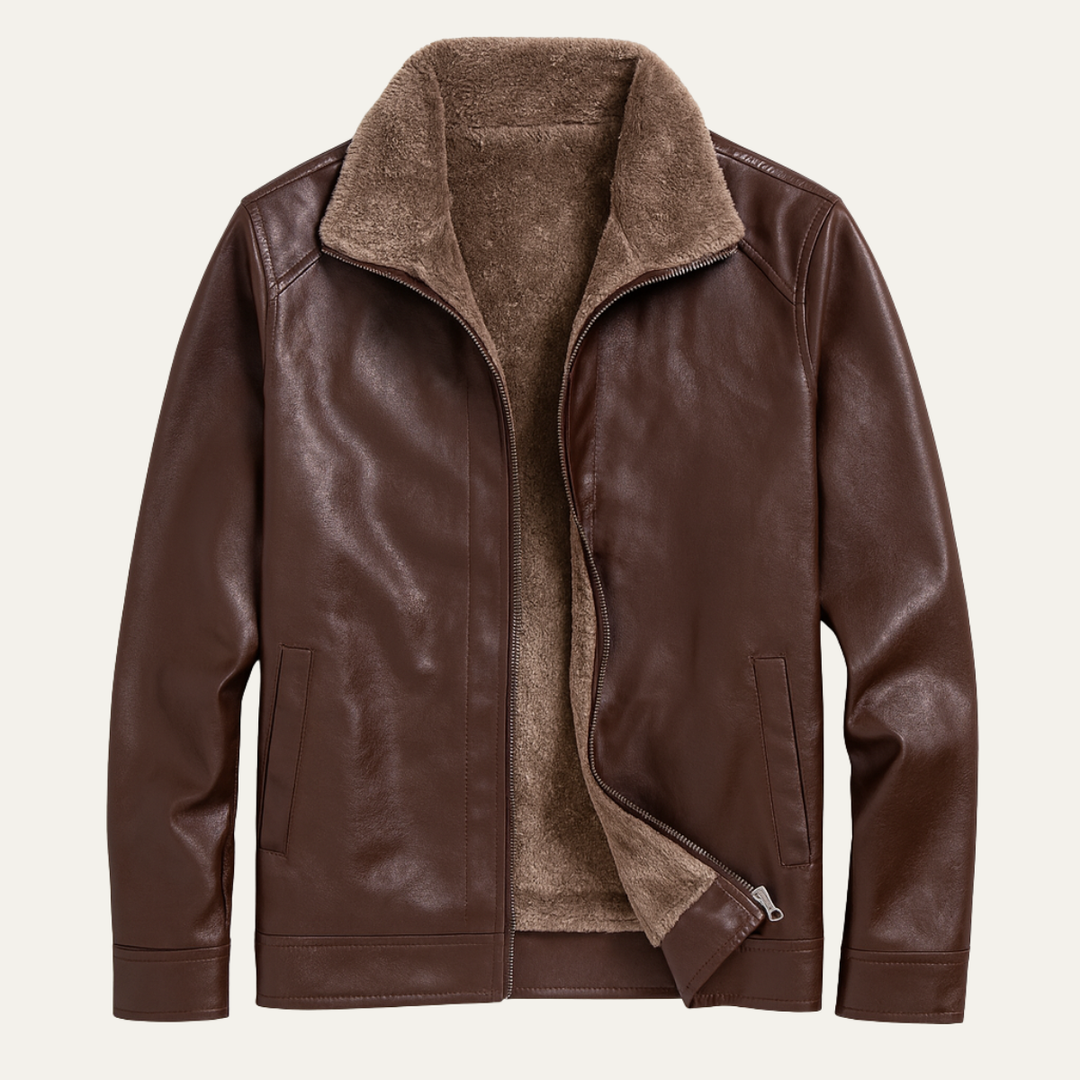 Freja Andersen | Herre klassisk blød fleeceforet Zip Up frakke læder jakke