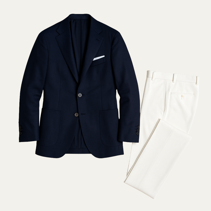 Freja Andersen | Herre Two Piece jakkesæt - Notch Lapel enkeltknappet jakke med hvid bukser