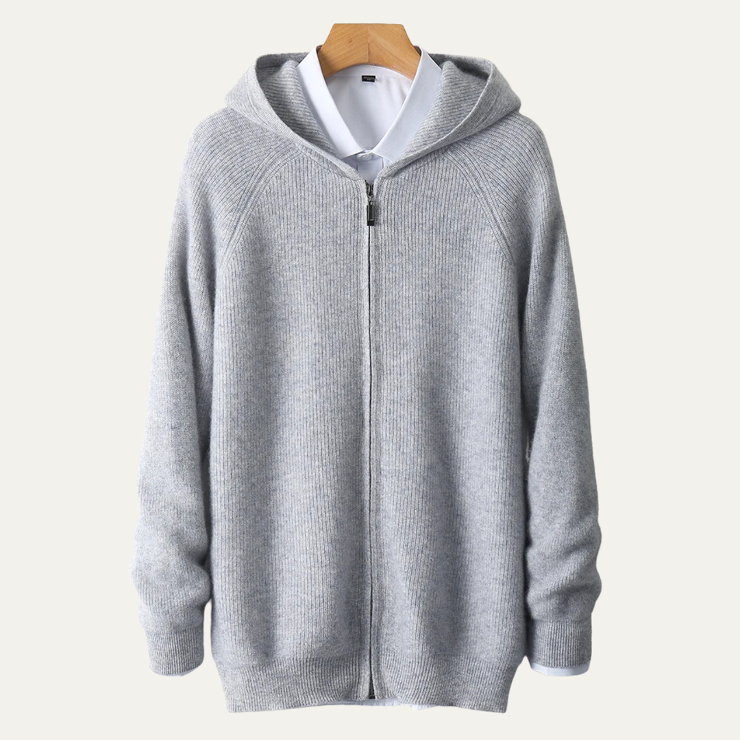 Freja Andersen | Herre 100% merino uld med hætte Zip Up cardigan