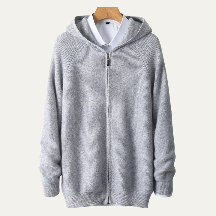 Freja Andersen | Herre 100% merino uld med hætte Zip Up cardigan