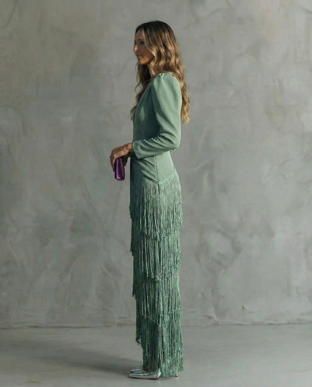 Alessia | elegant Midi Kjole med Frynseærmer