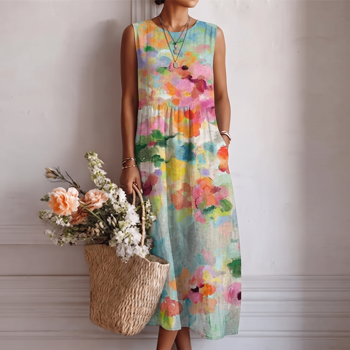 Carla™ | Elegant flerfarvet midi-kjole – billede 1