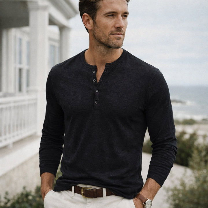 Freja Andersen | Herre afslappet knap Neck Henley bomuld T-skjorte