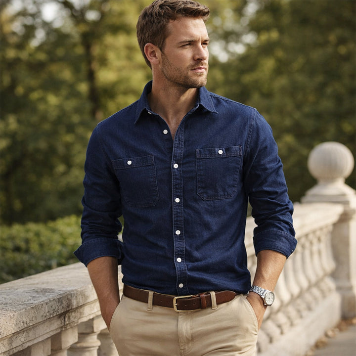 Crestfall Ridge herre slim fit denim skjorte med Double Pockets