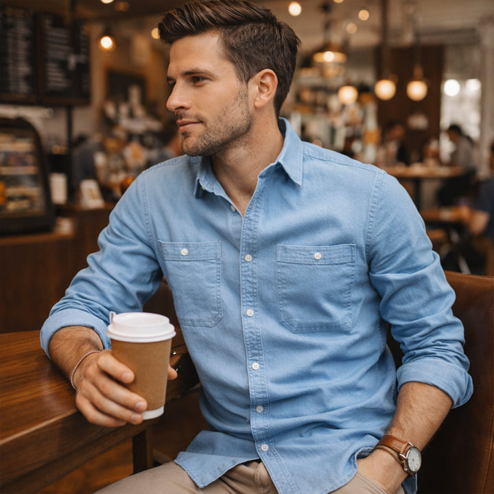 Crestfall Ridge herre slim fit denim skjorte med Double Pockets