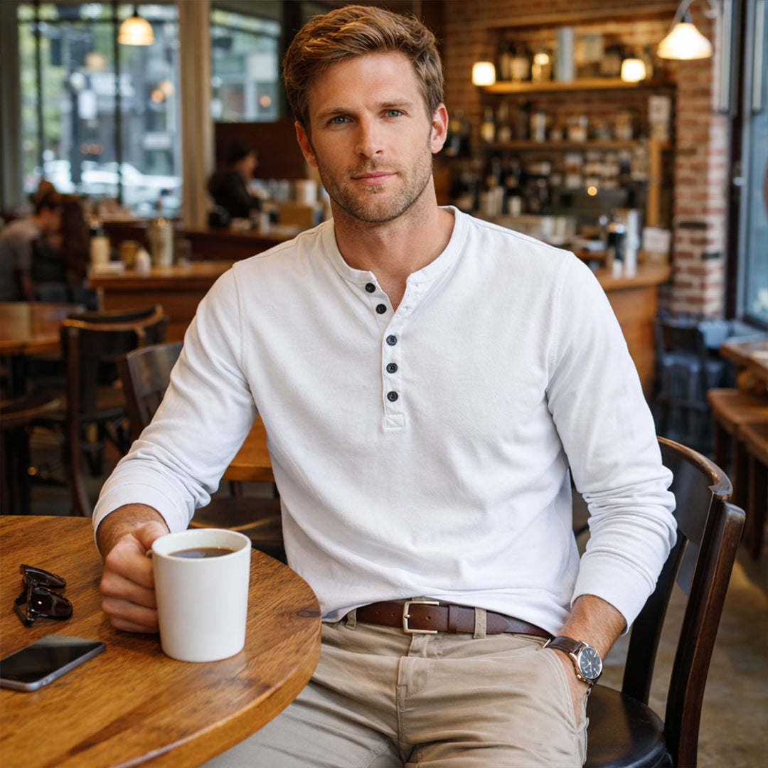 Meadowcrest Hill herre åndbar bomuld Blend Henley skjorte