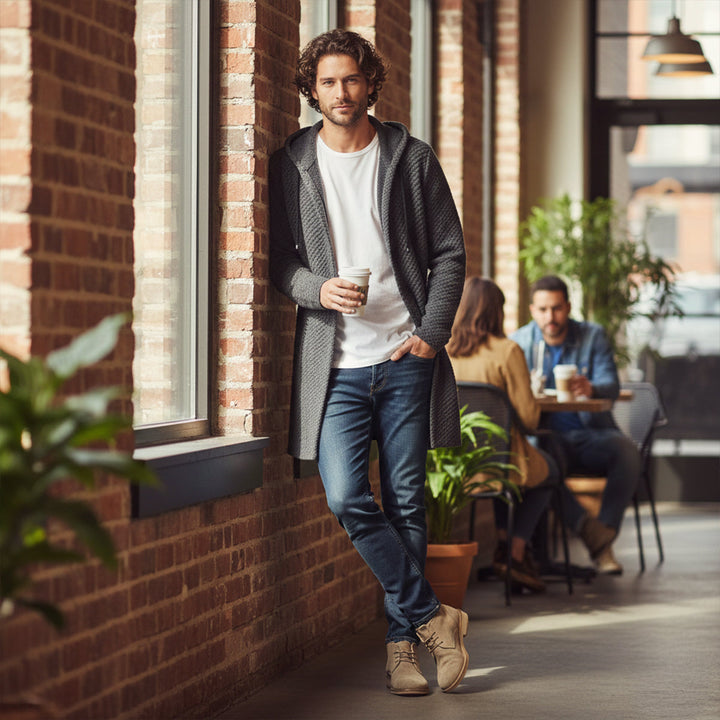 Copenhagen med hætte strik cardigan - herre Longline afslappet frakke