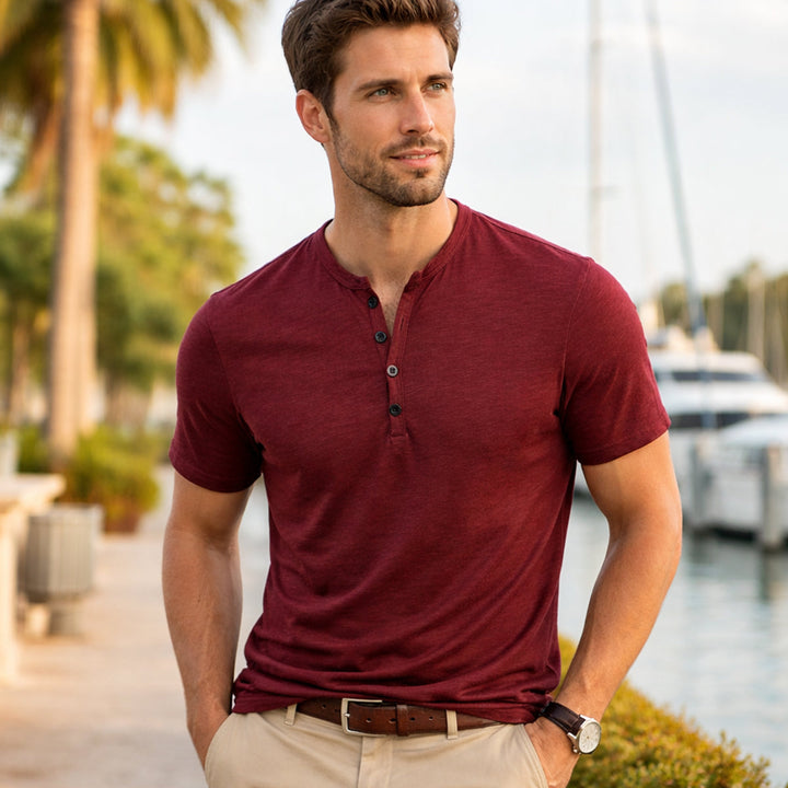 Freja Andersen | Herre afslappet Henley krave sommer T-skjorte