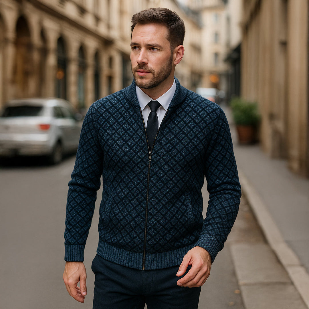 Bibbona | Herre strikket Diamond Pattern Zip Up cardigan