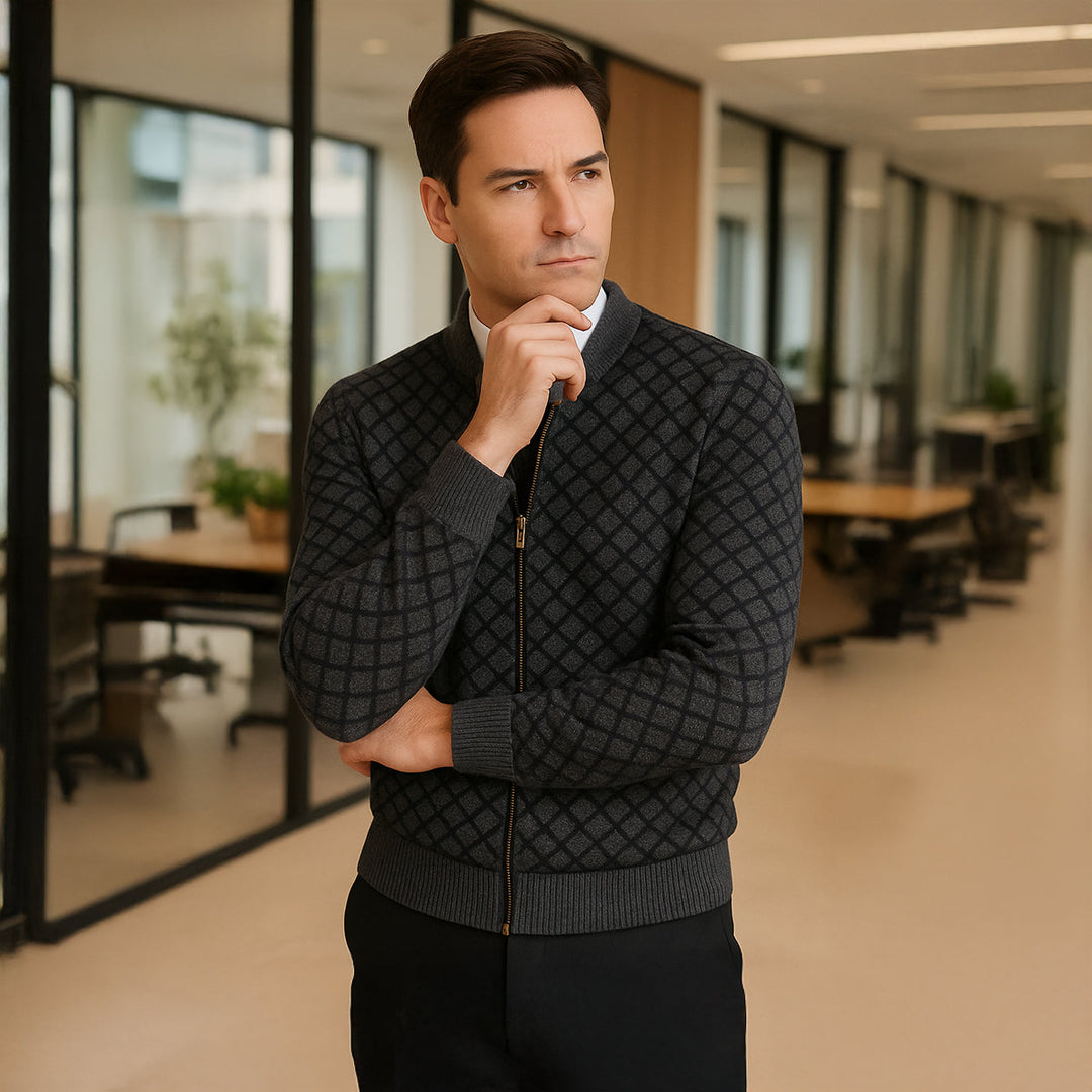 Bibbona | Herre strikket Diamond Pattern Zip Up cardigan