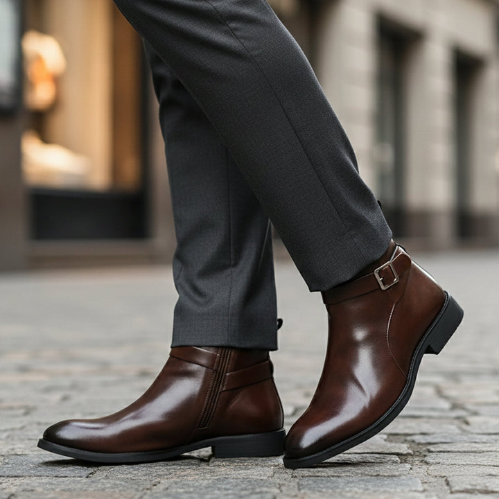 Franciacorta | Herre læder Ankle støvler med Side Zip & Non Slip Sole