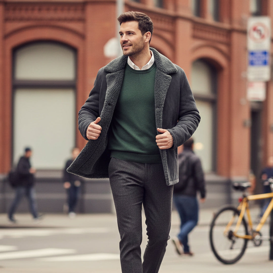 Ashen Shearling frakke - herre klassisk vinter Overcoat