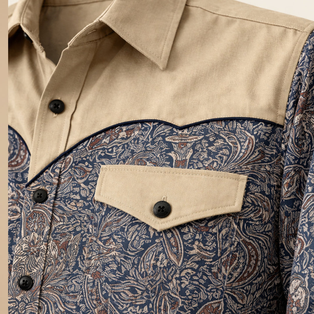 Freja Andersen | Herre Two Tone Patchwork Western blød denim skjorte