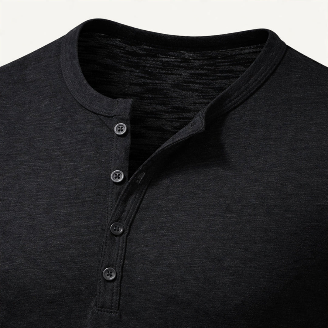 Freja Andersen | Herre afslappet knap Neck Henley bomuld T-skjorte