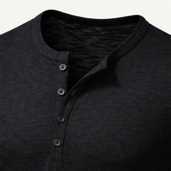 Freja Andersen | Herre afslappet knap Neck Henley bomuld T-skjorte