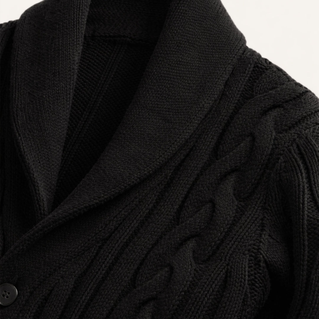 Freja Andersen | Herre vinter knaplukning kabelstrik Shawl krave cardigan