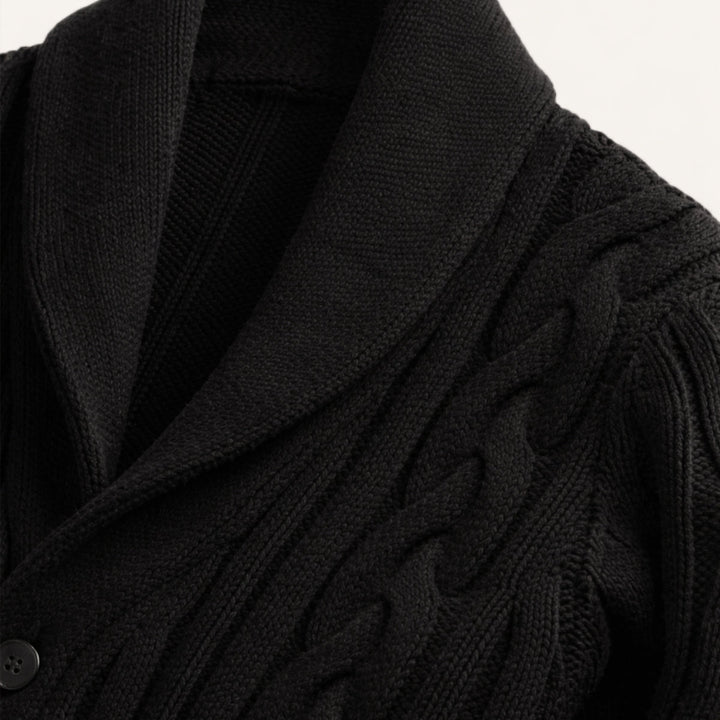 Freja Andersen | Herre vinter knaplukning kabelstrik Shawl krave cardigan