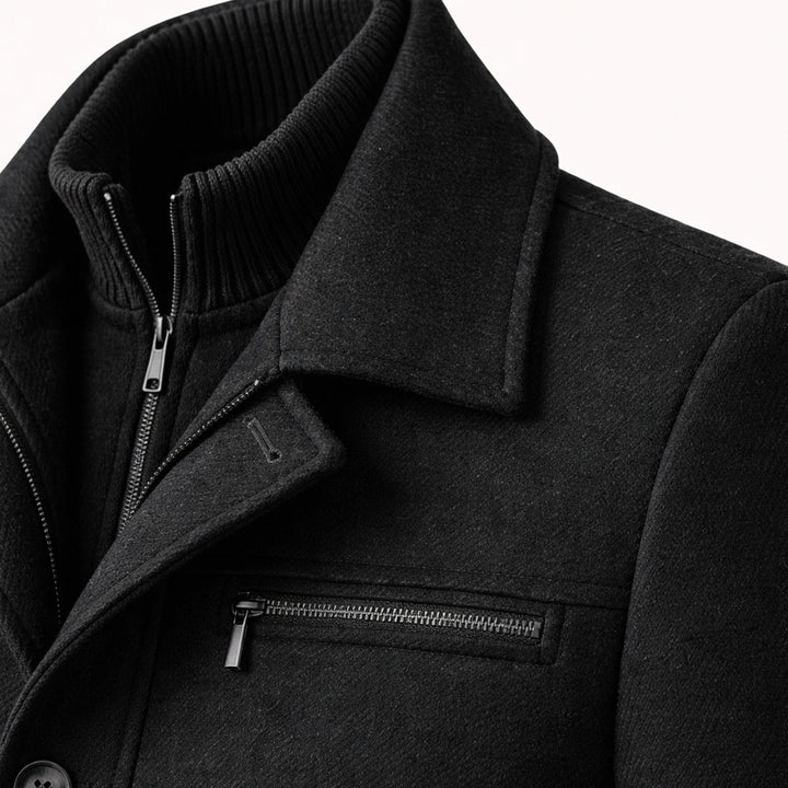 Freja Andersen | Herre stilren uldblanding jakke med Zipper and knap Closure